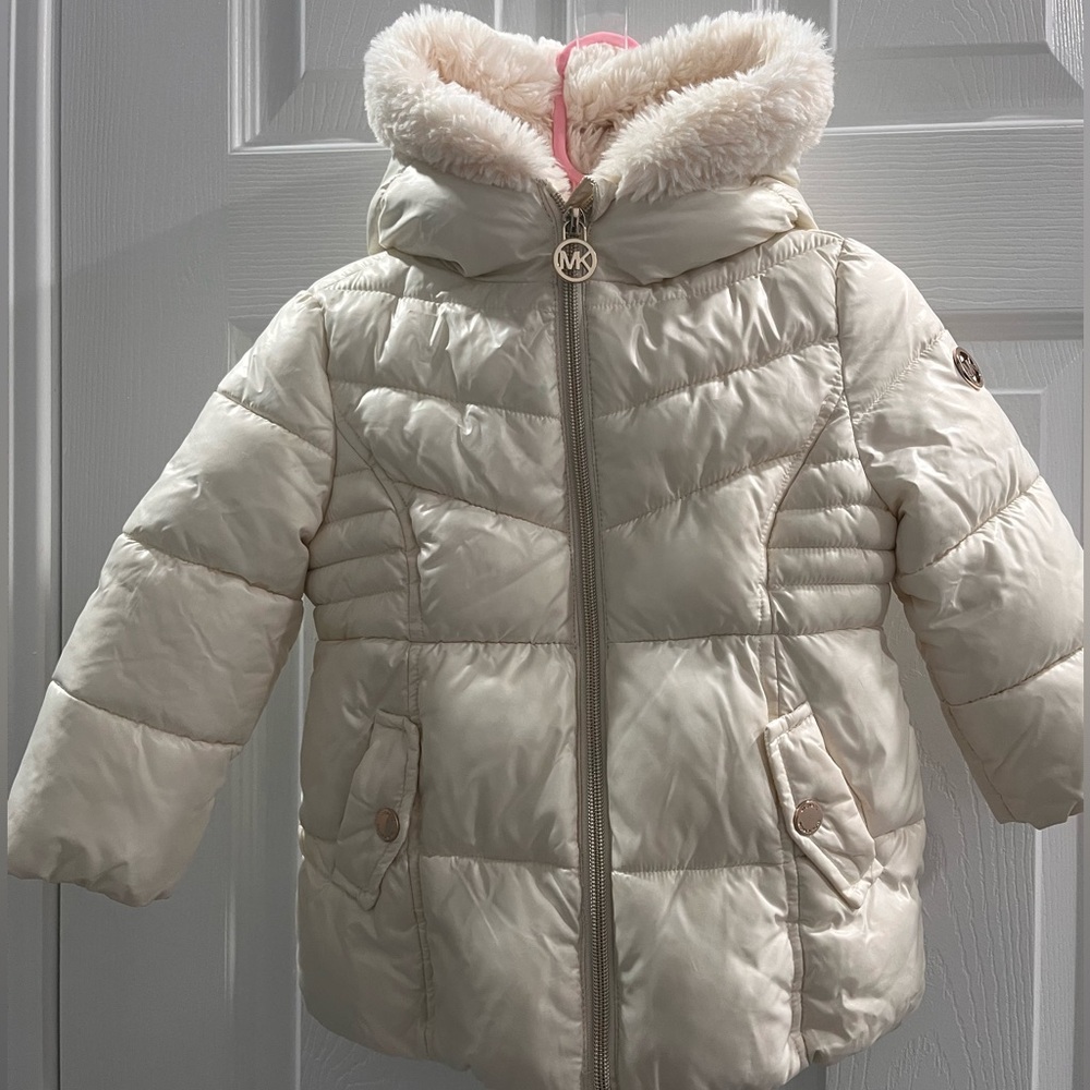 White Michael Kors Hooded Winter Puffer Coat
